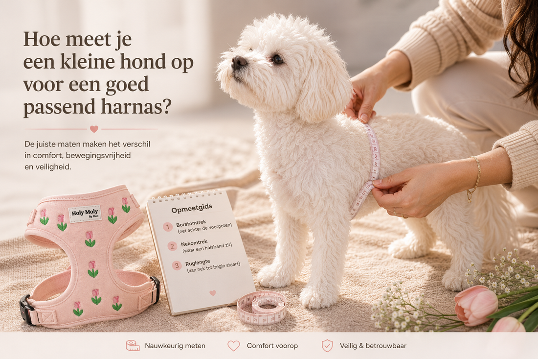 Hoe meet je een kleine hond op voor een goed passend harnas?