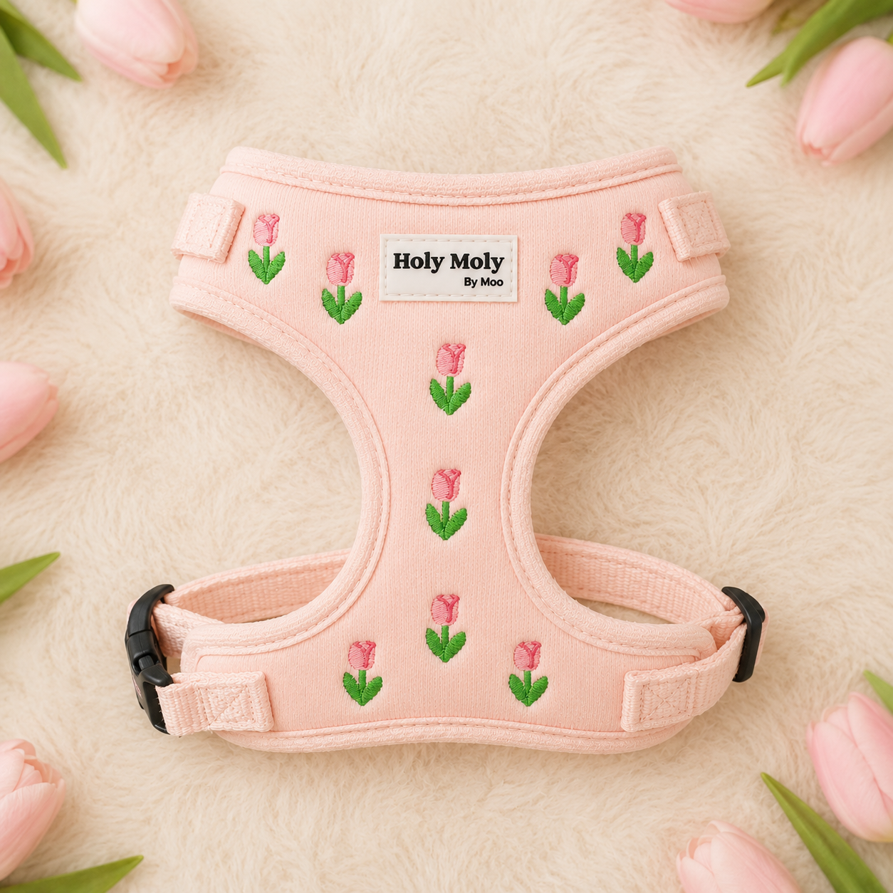 Corduroy Hondenharnas met Roze Tulpen